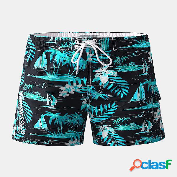 Calção masculino com estampa floral com cordão curto Soft