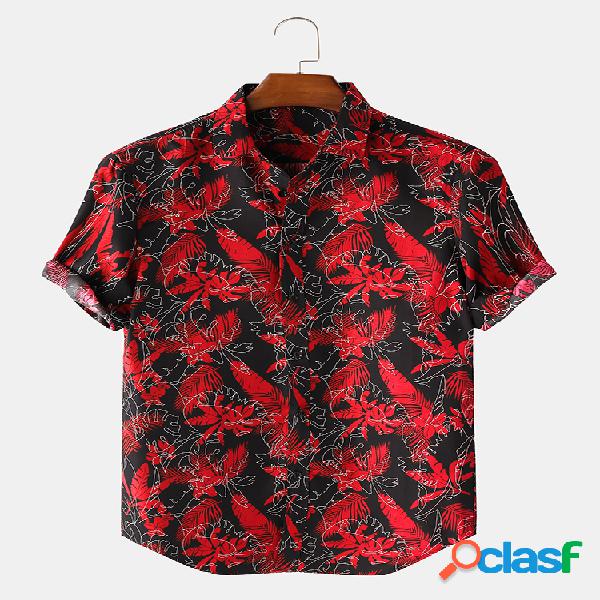 Camisas Homens Tropical Coco Folha de manga curta