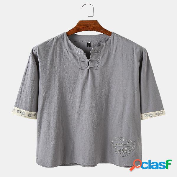 Camisas de Henley bordadas estilo nacional respirável de