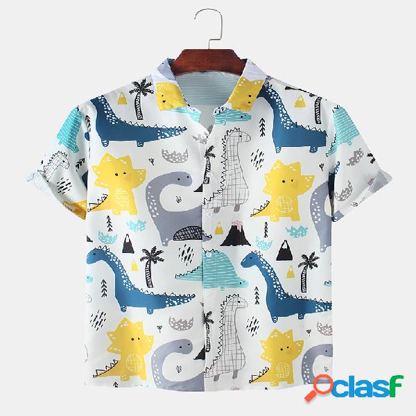 Camisas de manga curta estampada de dinossauro com estampa