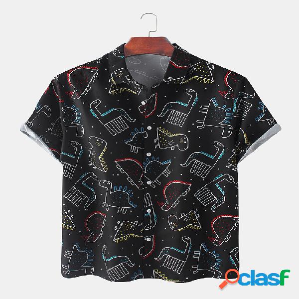 Camisas de manga curta estampada de dinossauro com estampa