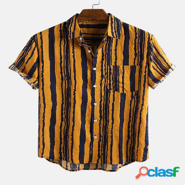 Camisas masculinas 100% algodão vintage listrado