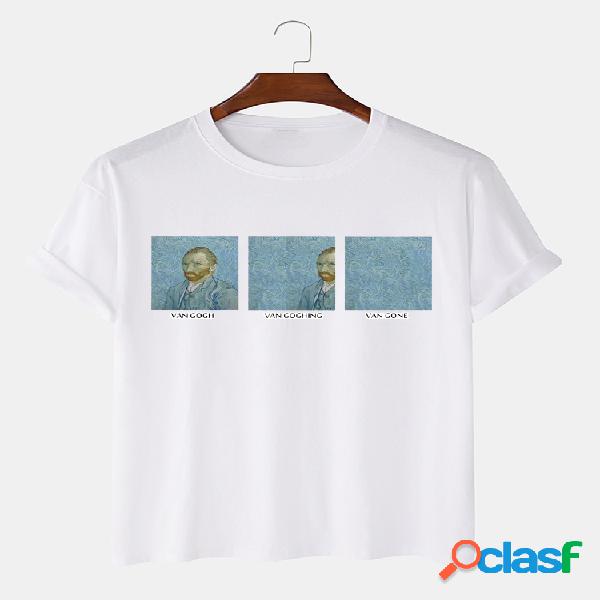 Camisas masculinas Van Gogh Funny Padrão manga curta 100%