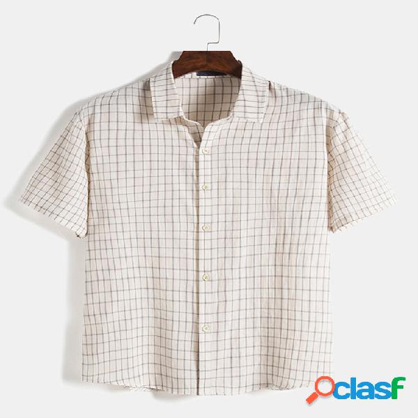 Camisas masculinas com estampa xadrez simples de verão leve