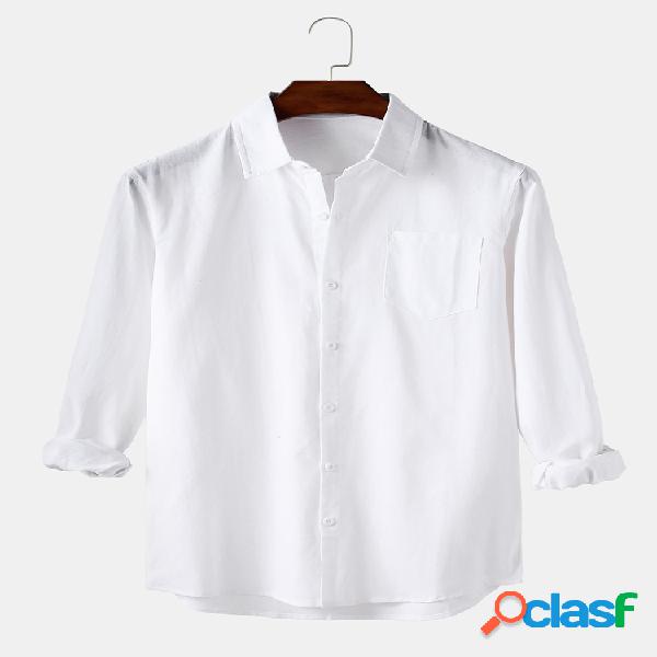 Camisas masculinas de algodão cor sólida empresarial