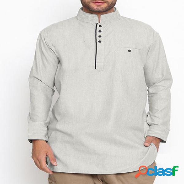Camisas masculinas estilo breve em cor sólida com gola