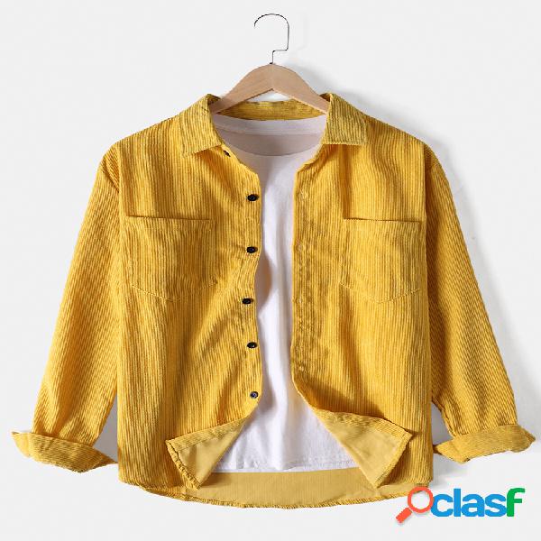 Camisas masculinas sólidas de veludo cotelê de 8 cores