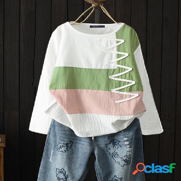 Camiseta Casual Estampa Patchwork Plus Tamanho