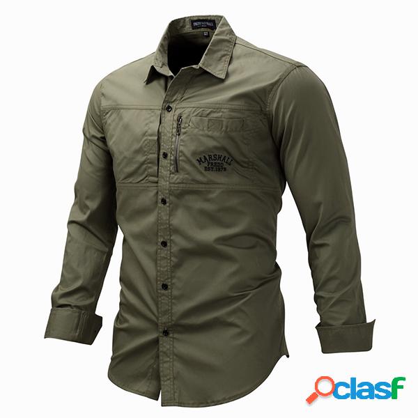 Camiseta Elegante Solta de Bolso no Peito Casual Masculina