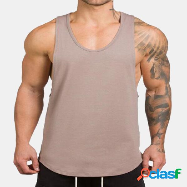 Camiseta Regata Sem Mangas de Algodão Respirável Solta