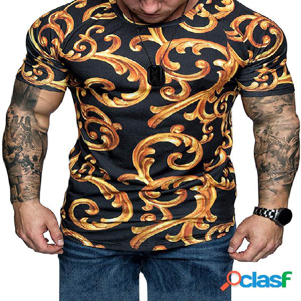 Camiseta casual masculina de algodão Soft estampada com