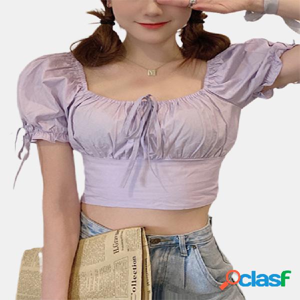 Camiseta de alças curta com cordão de manga comprida em