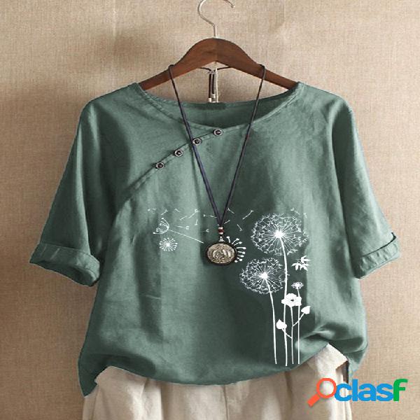 Camiseta de manga curta com estampa floral e decote em O