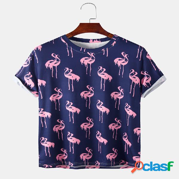 Camiseta de manga curta estampada Flamingo do estilista