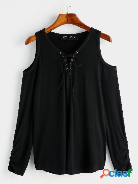 Camiseta de mangas compridas de ombro frio Design preta