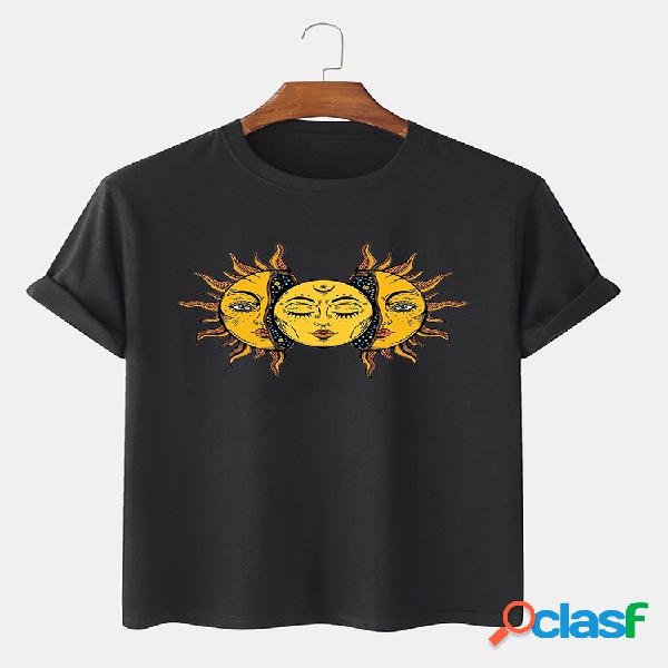 Camiseta masculina 100% algodão Sun God impressa casual