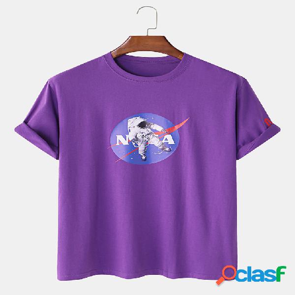 Camiseta masculina 100% algodão estampada astronauta de
