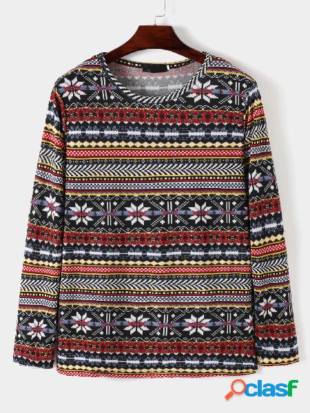 Camiseta masculina casual com gola redonda e estampa tribal