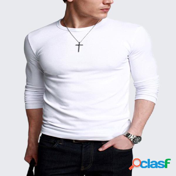 Camiseta masculina casual slim fit decote em O sólido