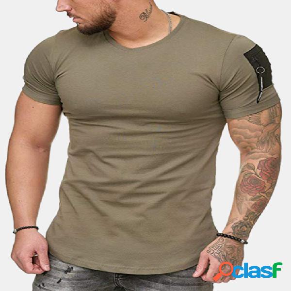 Camiseta masculina cor sólida com zíper lateral Design