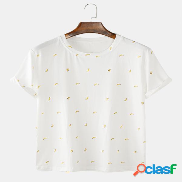 Camiseta masculina de algodão banana estampada em volta do