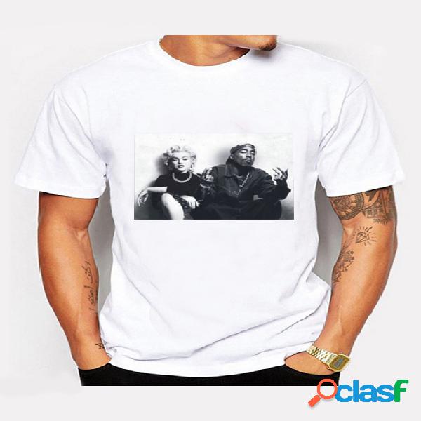 Camiseta masculina de verão casual com estampa gráfica