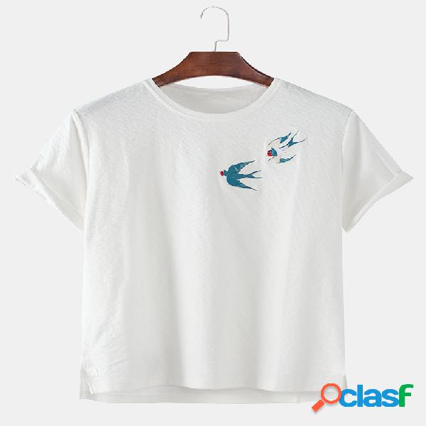 Camiseta masculina estampada andorinha respirável de manga