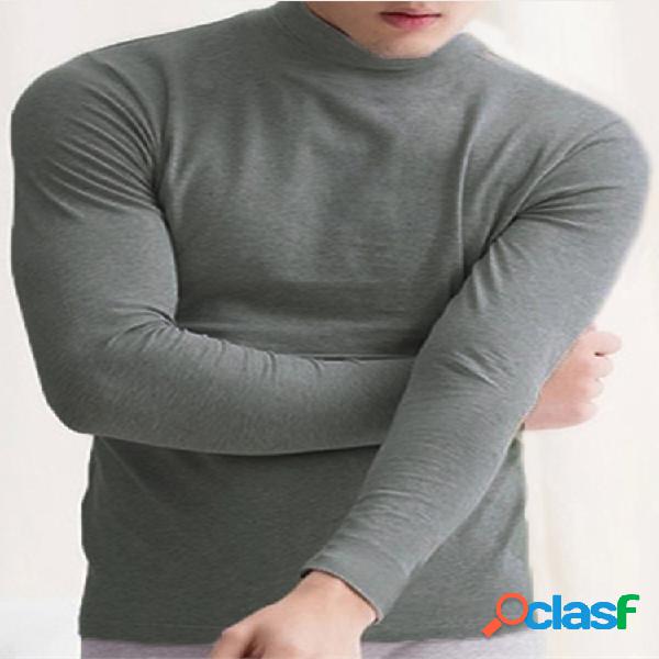 Camiseta masculina slim com gola alta e manga longa de cor