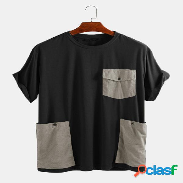 Camiseta masculina solta casual de manga curta decorada com