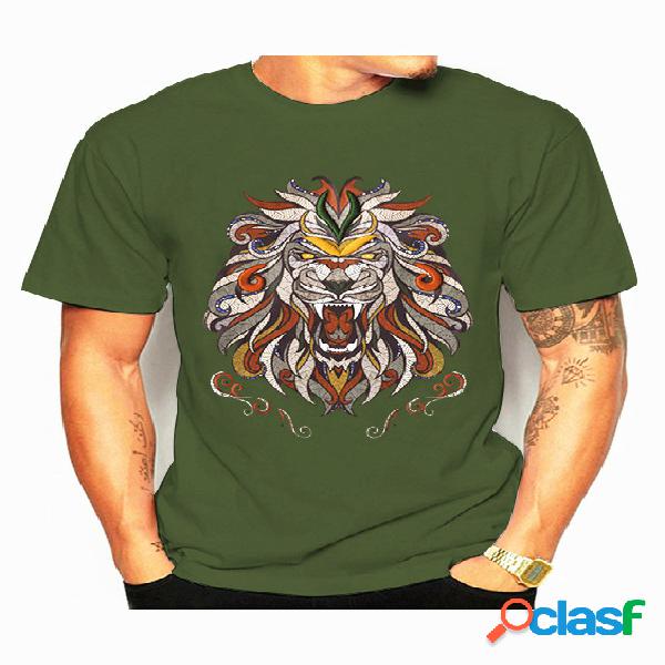 Camiseta masculina verão algodão Soft Animal Lion com