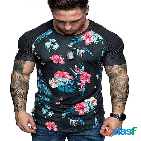 Camiseta masculina verão casual floral alongada