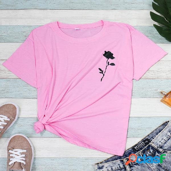 Camisetas com estampa floral de manga curta Csaual O-neck