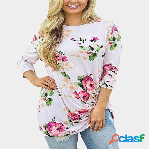 Camisetas de mangas compridas brancas com estampa floral