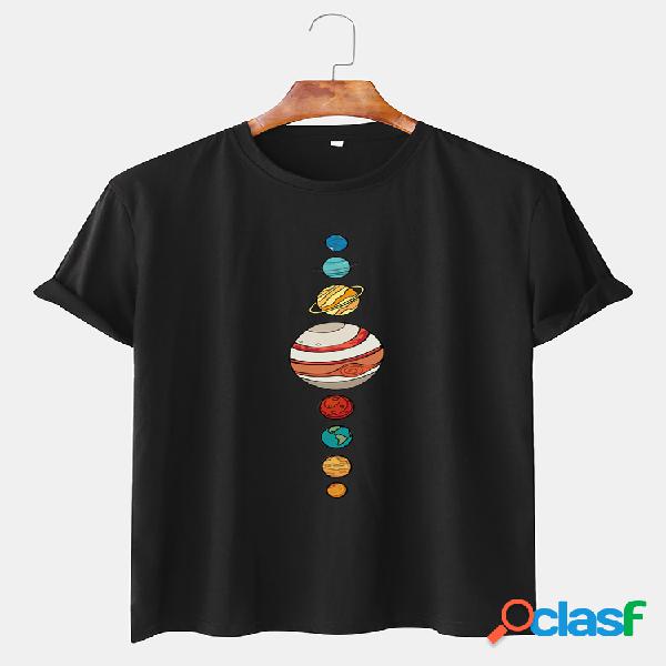 Camisetas masculinas Colorful Planet Impresso em Algodão
