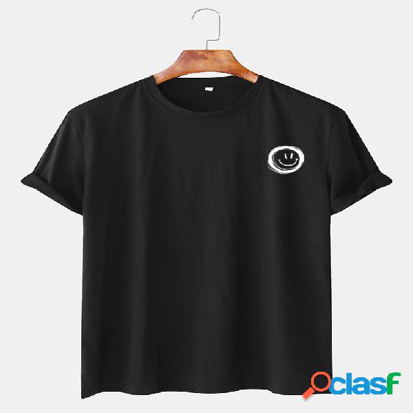Camisetas masculinas com estampa facial de sorriso em cores