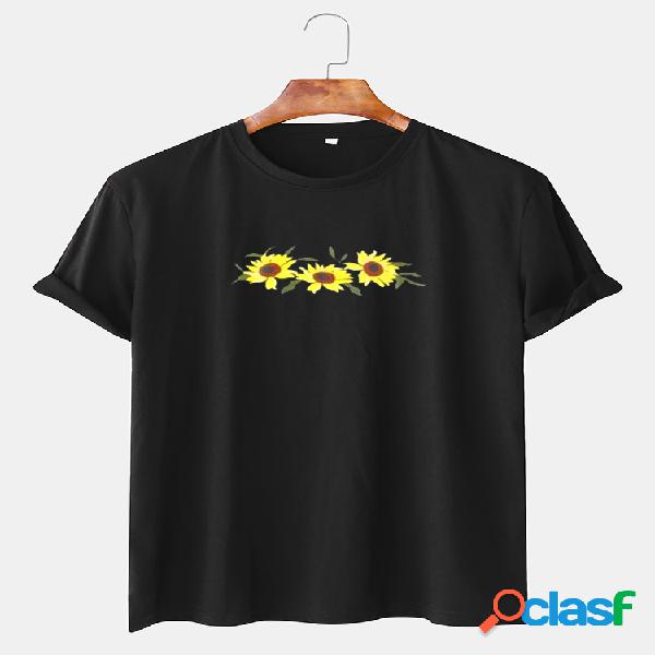 Camisetas masculinas simples Óleo com estampas de flores de