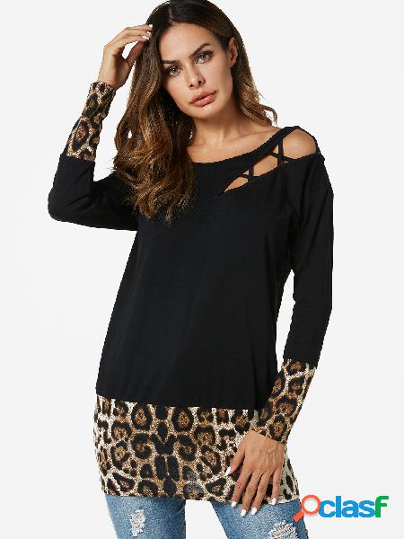 Camisetas pretas com costura de leopardo