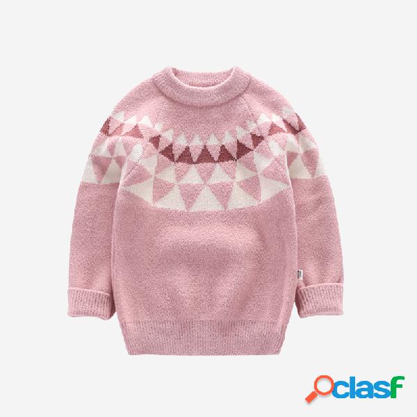 Camisola casual de impressão geométrica infantil para