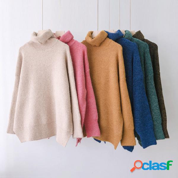 Camisola de gola alta das mulheres feminino solto novo