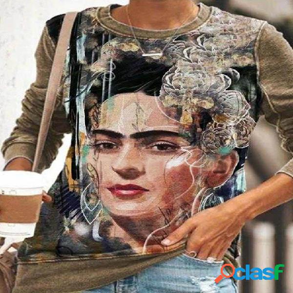 Camisola de manga comprida com estampa de patchwork cartoon