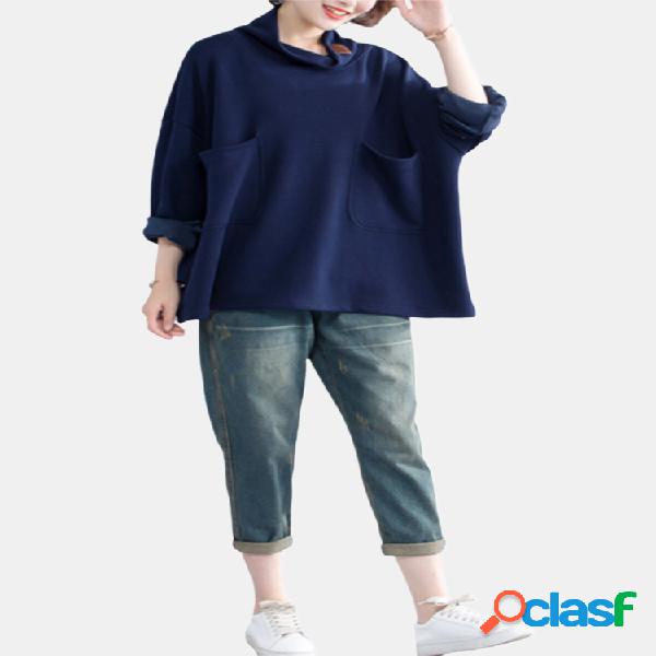 Camisola de manga comprida gola casual de gola alta