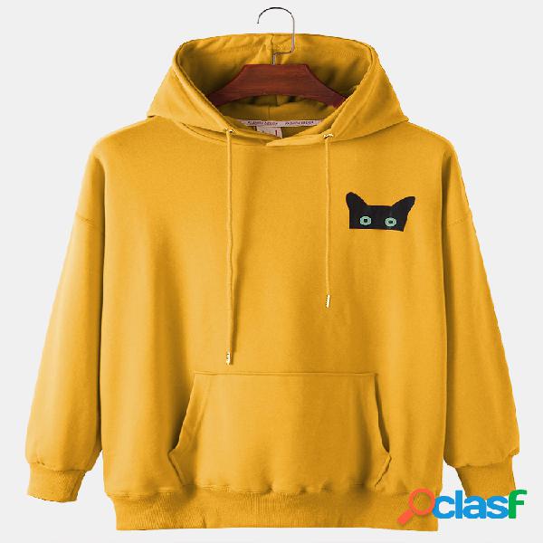 Capuzes de algodão masculino com estampa de gato solto com