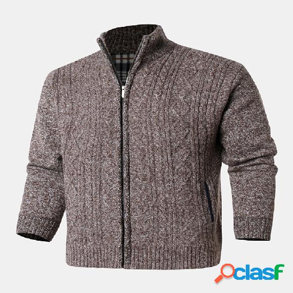 Cardigans de gola para tricô masculino simples de algodão