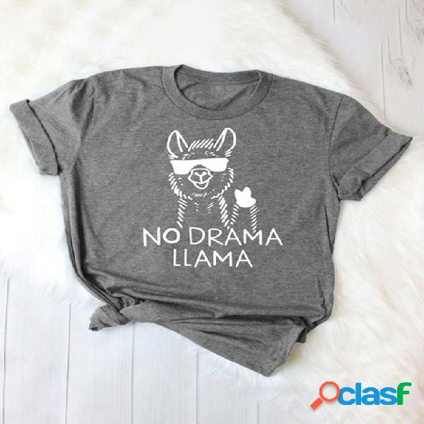 Carta de alpaca dos desenhos animados camiseta de manga