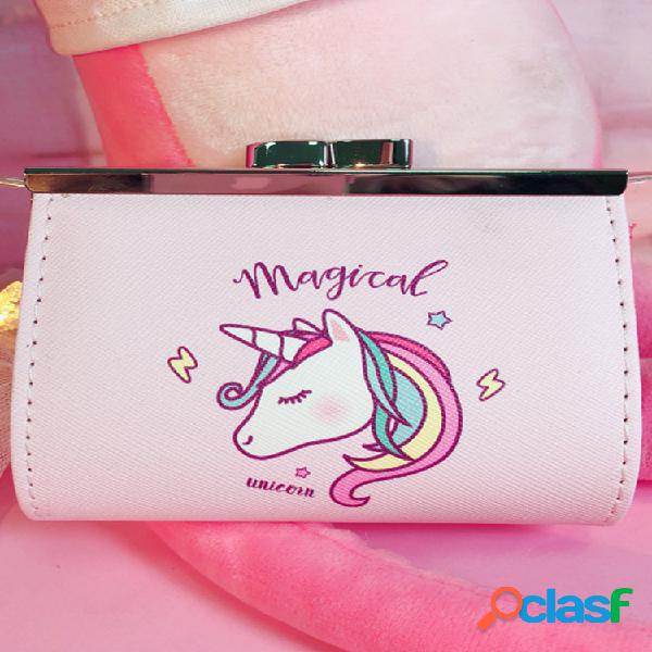 Carteira Cartoon Unicorn PU Mudança Carteira Feminino