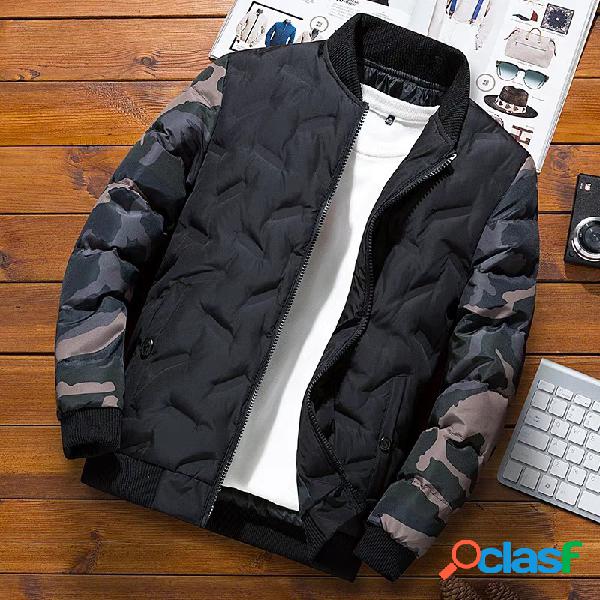 Casaco de inverno masculino para baixo camuflagem beisebol