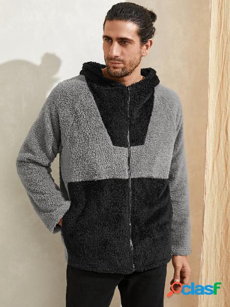 Casaco masculino casual de inverno quente em lã com capuz e
