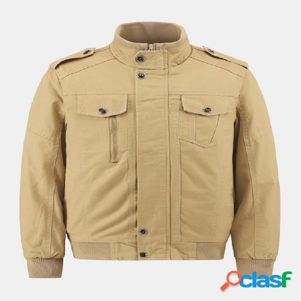 Casacos masculinos 100% algodão liso de bolso duplo quente