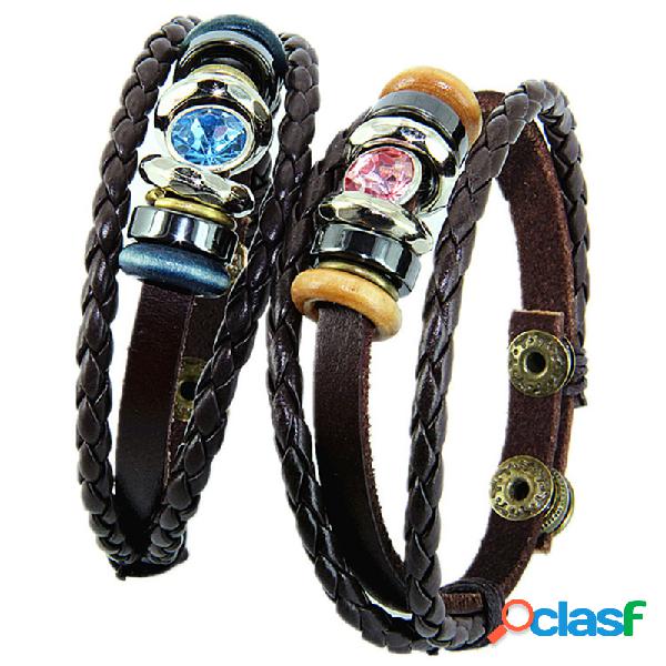 Casal do vintage Multicamadas Pulseiras de Strass Ondas de