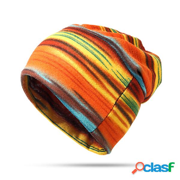 Chapéu Feminino de Beanie Com Listras de Algodão Casual